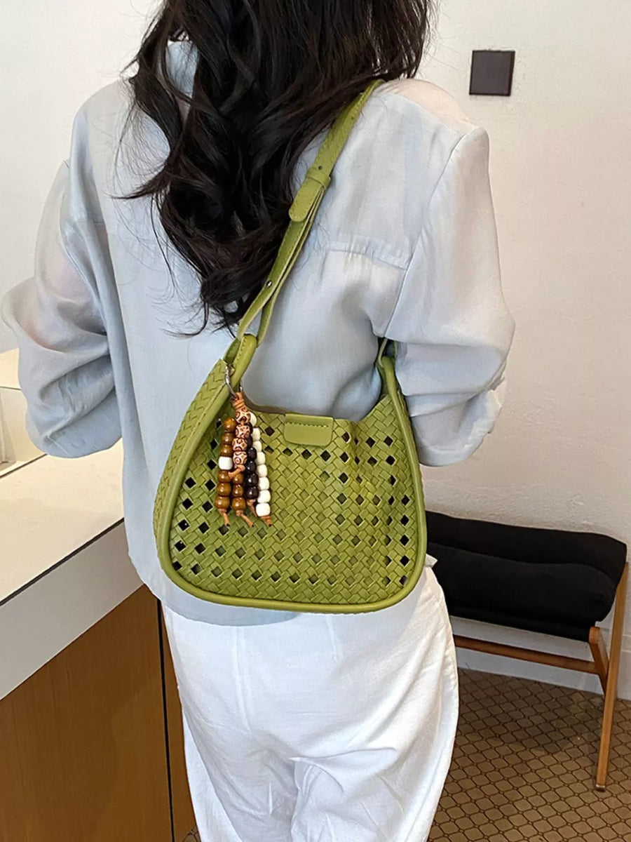 shoulder bag in Green with geometric and woven