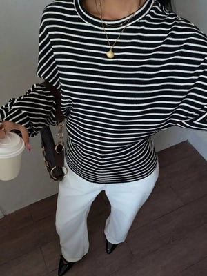 t-shirt featuring striped in Black-spot with 65% viscose, 35% polyester Care instructions: Machine wash cold texture