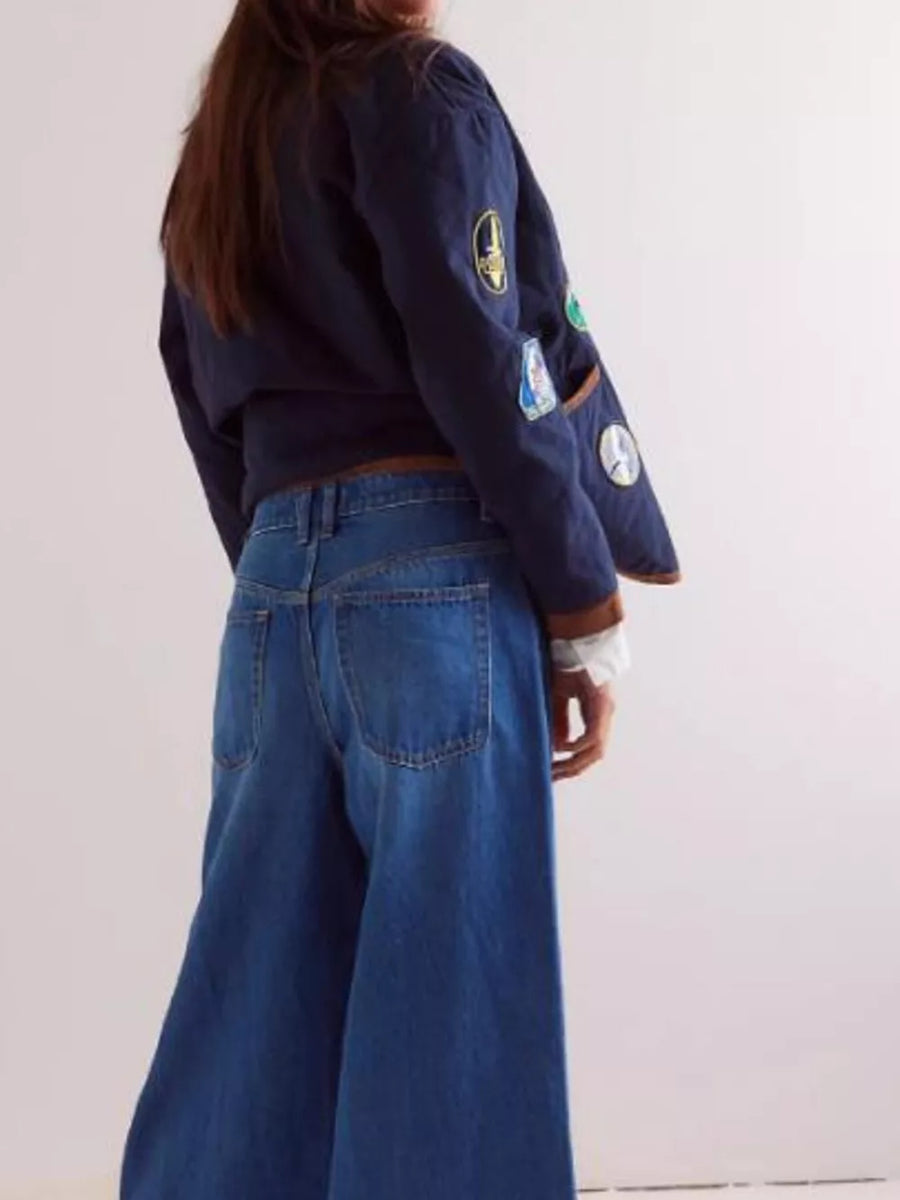 wide-leg jeans in Blue with striped and side snaps