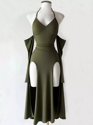 Wine Red bodycon dress with maxi and tie