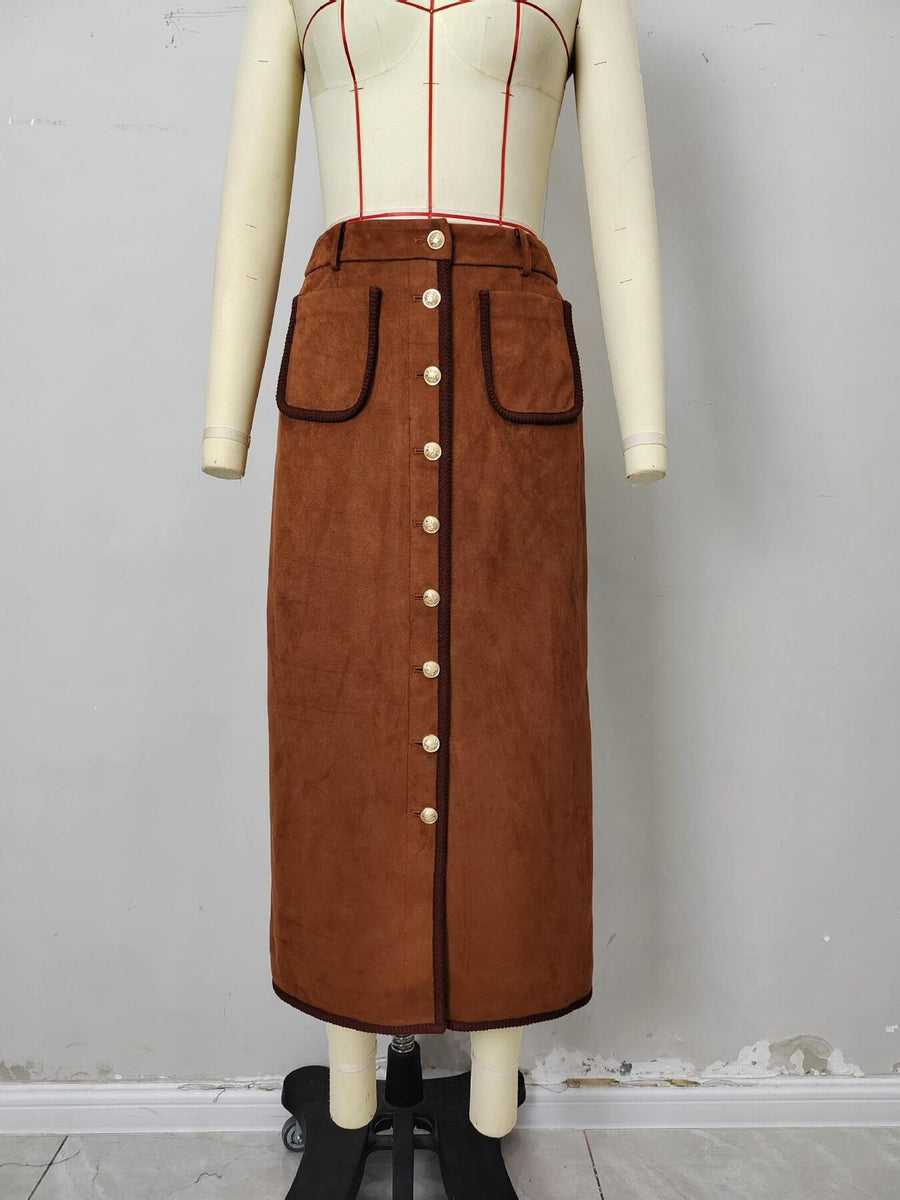 midi skirt in Rust with button-front and midi