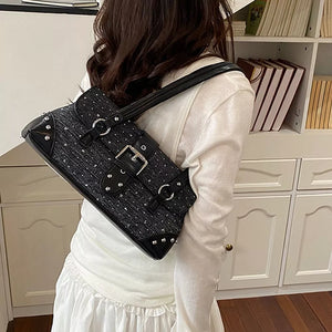 PU Leather Imported Size & handbag in Black with boxy silhouette