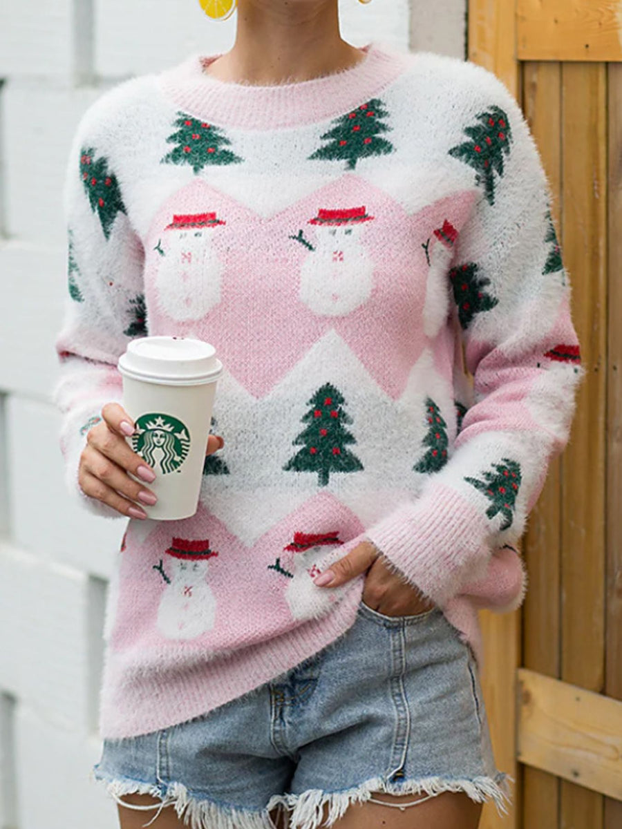 Purple pullover sweater with hip-length and pullover
