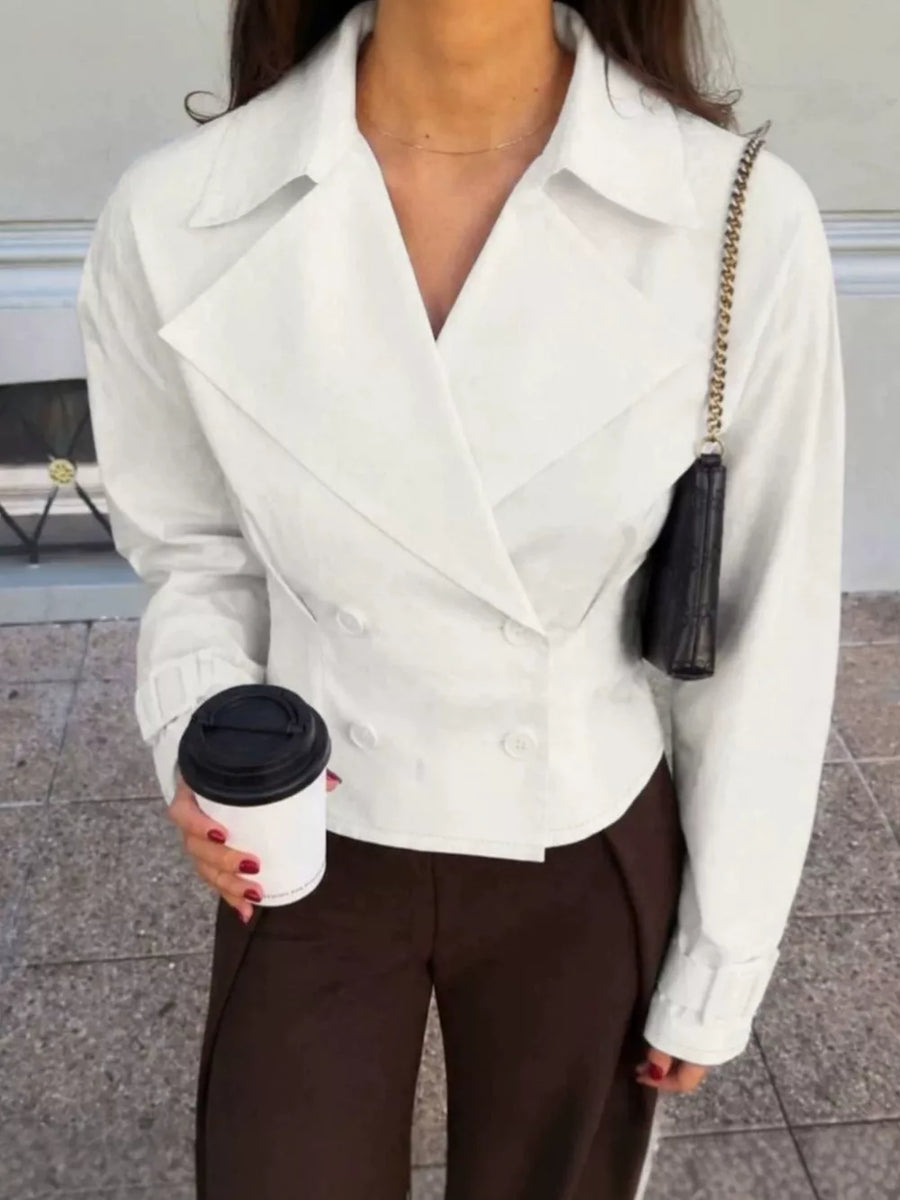 white blazer with cropped and button-front