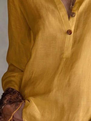 Button Detail Long Sleeve Blouse in Gold