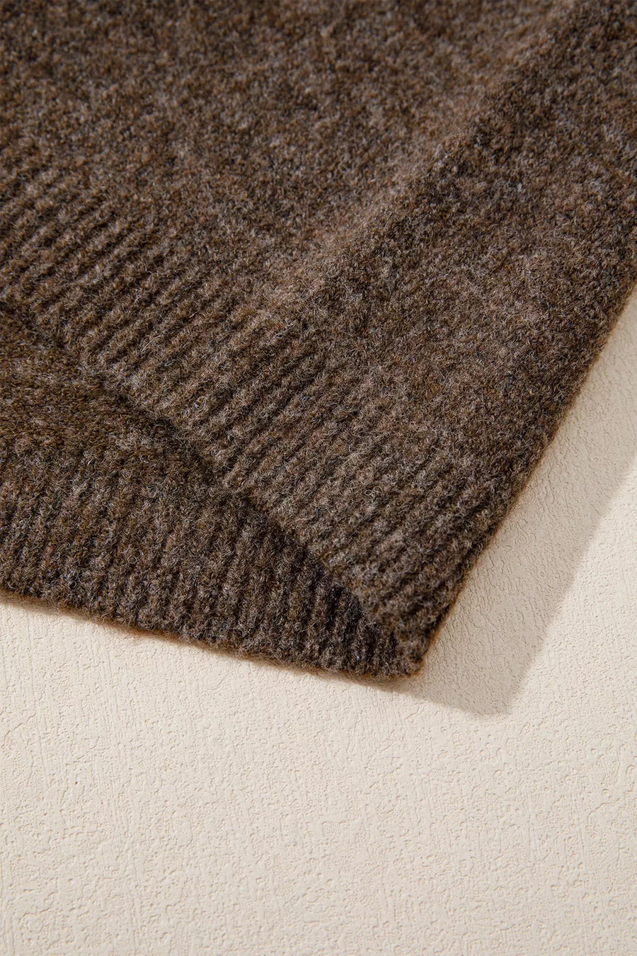 mock neck sweater featuring floral in Coffee Brown with 70% polyester, 20% acrylic, 10% polyamide Care instructions: Machine