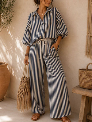 resort two-piece set in crimson red with collared, v-neck