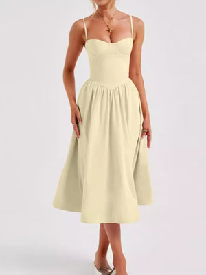 midi dress in Blue with sweetheart and spaghetti strap