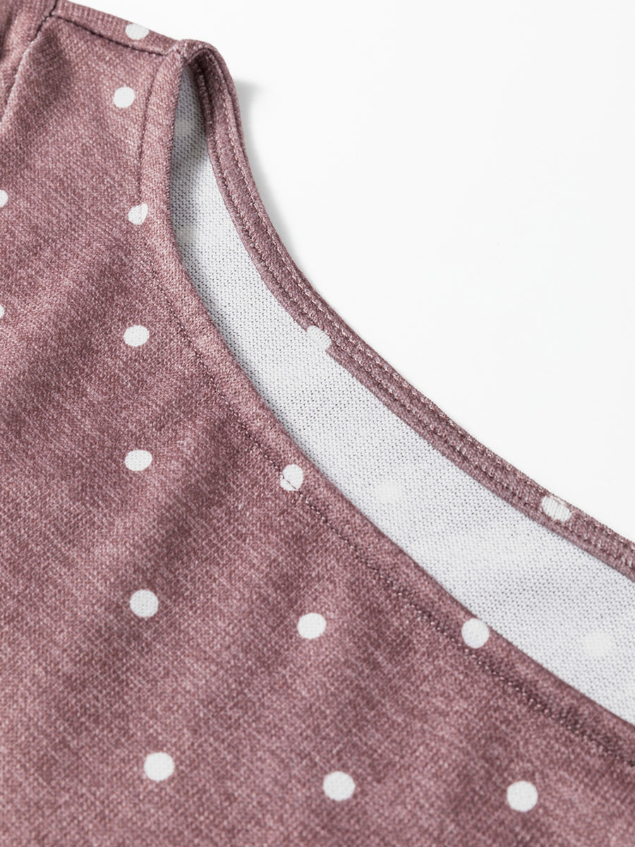 Boat neck polka dot long-sleeve tee in coffee brown with white dots
