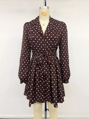dark brown shirt dress with tied and long sleeve