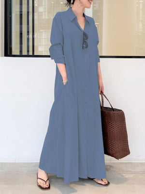 Army Green shirt dress with maxi and button-front