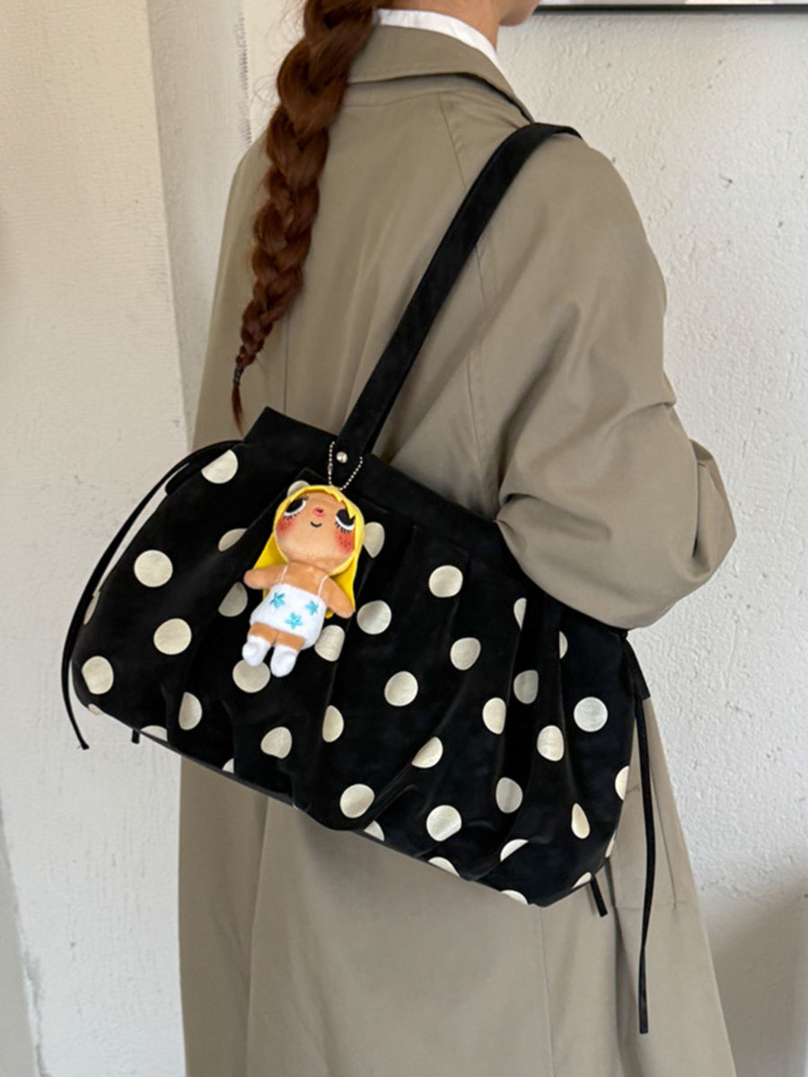 shoulder bag featuring polka dot in black with PU Leather Imported Size & texture