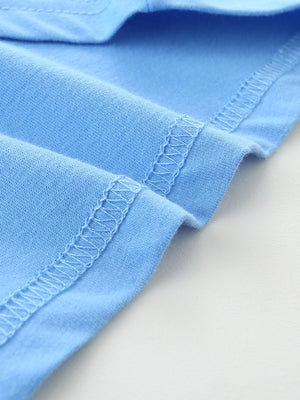 Blue 100% cotton toddler t-shirt with reinforced stitching detail.