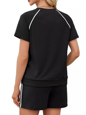 Pale Blush t-shirt and shorts set with waist-length top, mini shorts and pullover, elastic