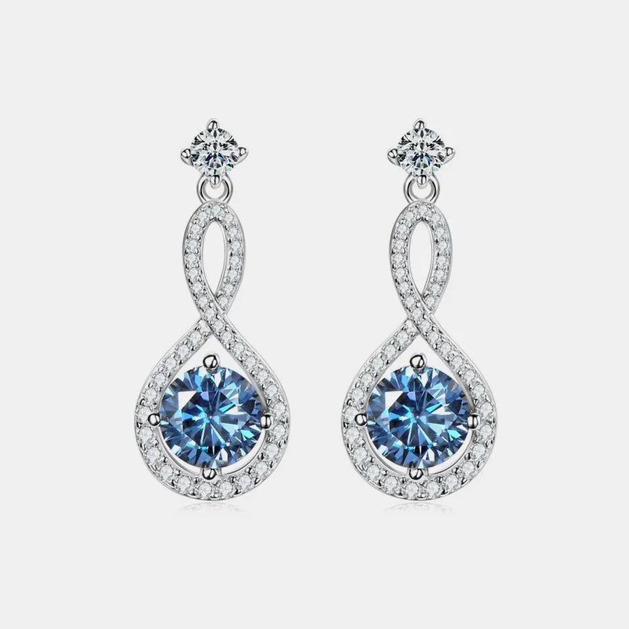 Infinity drop earrings with blue aquamarine and white crystals