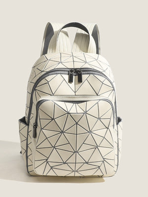 Black backpack with zip-front and geometric
