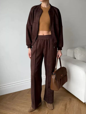 cream lounge set with seam detail and long sleeve