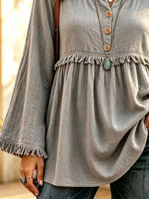 Mustard A-line blouse with round neck