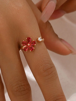 ruby red ring featuring 18K gold-plated and floral