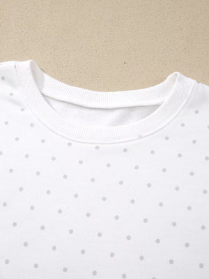lounge set featuring polka dot in light gray with 100% polyester Care instructions: Machine wash cold texture