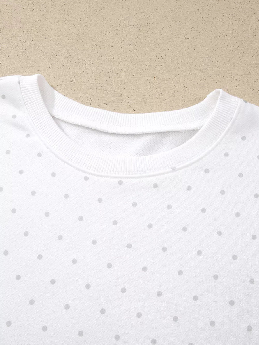 lounge set featuring polka dot in light gray with 100% polyester Care instructions: Machine wash cold texture