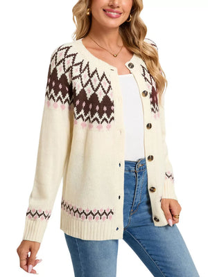 classic cardigan in Brown with round neck