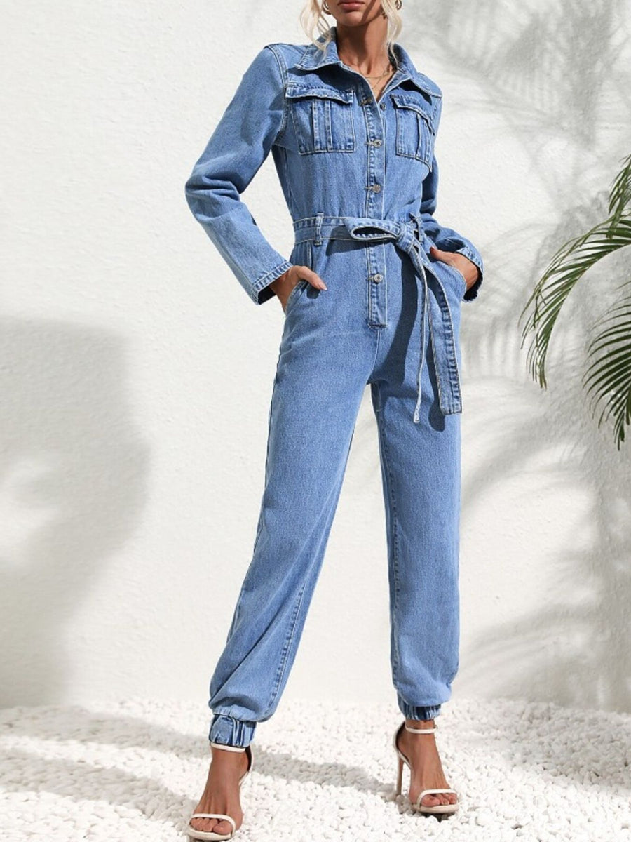 95%cotton,5%spandex Care instructions: Machine wash cold jumpsuit in Dusty Blue with relaxed silhouette