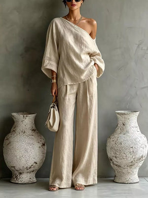 resort two-piece set in Deep Red with one-shoulder