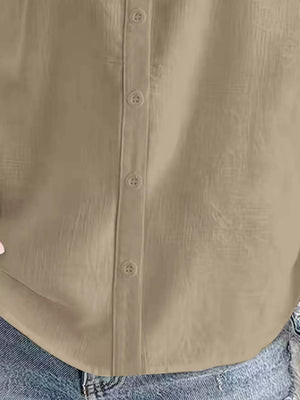 100% polyester Care instructions: Machine wash cold button-down shirt in Army Green with relaxed silhouette