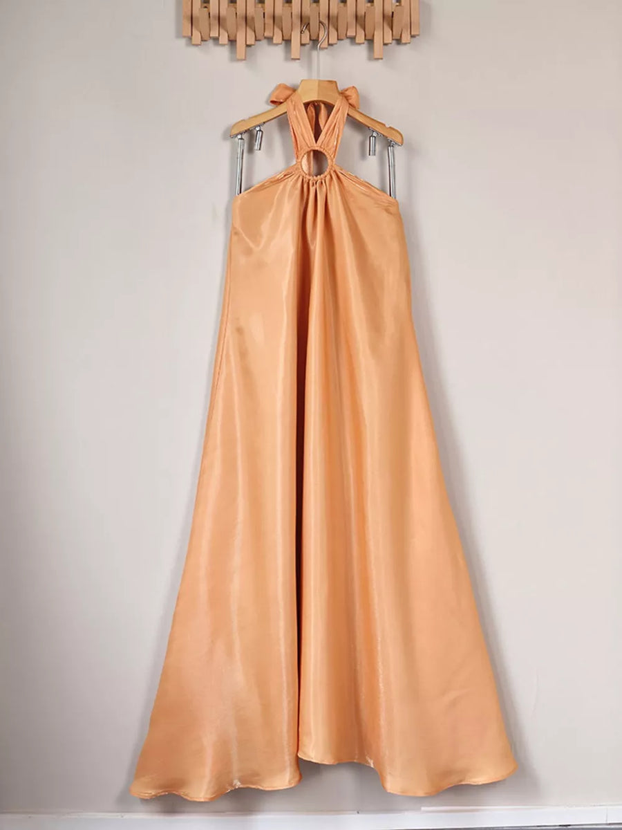 resort maxi dress in golden with halter