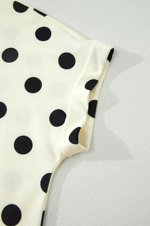 Cream t-shirt with black polka dots and cuffed short sleeves