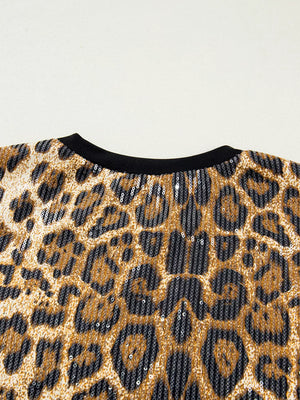 brown t-shirt with pullover and leopard
