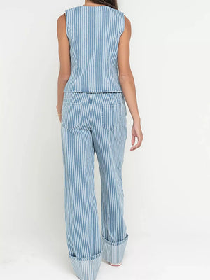denim blue set with waist-length and button-front