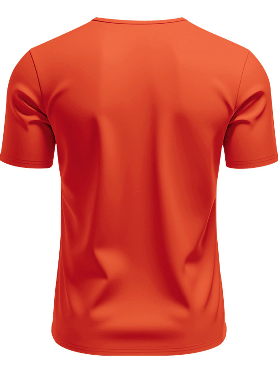 Orange v-neck tee with short sleeves and a plain design.