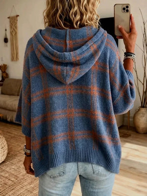 rust pullover sweater featuring Ribbed and plaid