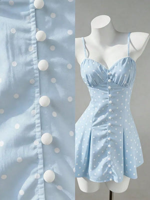 Blue mini dress with mini and button-front