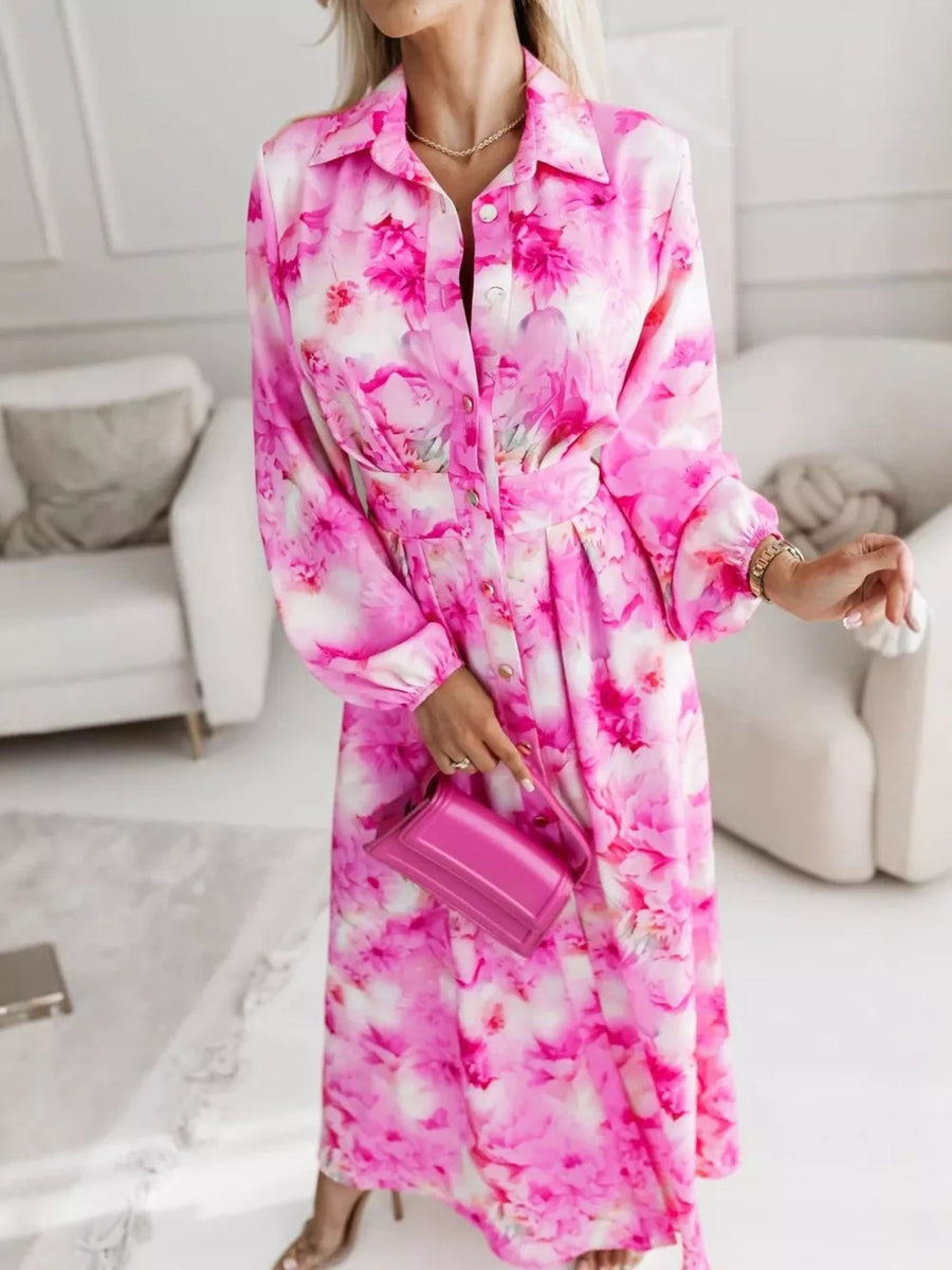 Long Sleeve Maxi Shirt Dress in Pastel Blue