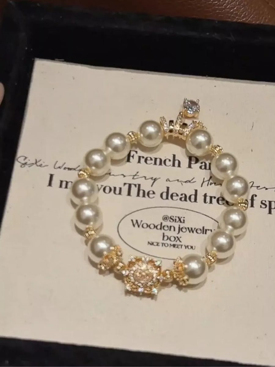 18k Gold-plated Pearl Bracelet in cream with pearl beads