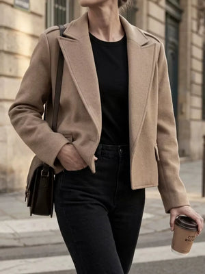 90% Polyester, 10% Rayon Care instructions: Machine wash cold blazer in Khaki with boxy silhouette
