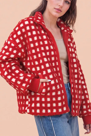 100% polyester Care instructions: Machine wash cold jacket in Deep Red with relaxed silhouette