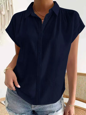 White button-down shirt with buttoned and short sleeve