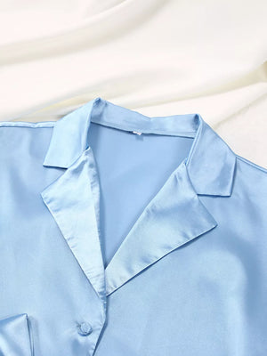 modern pajama set in sky blue with collared