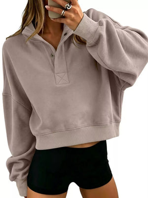 Half Snap Dropped Shoulder Sweatshirt in Camel with dropped shoulder