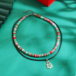 green necklace featuring double layered and striped