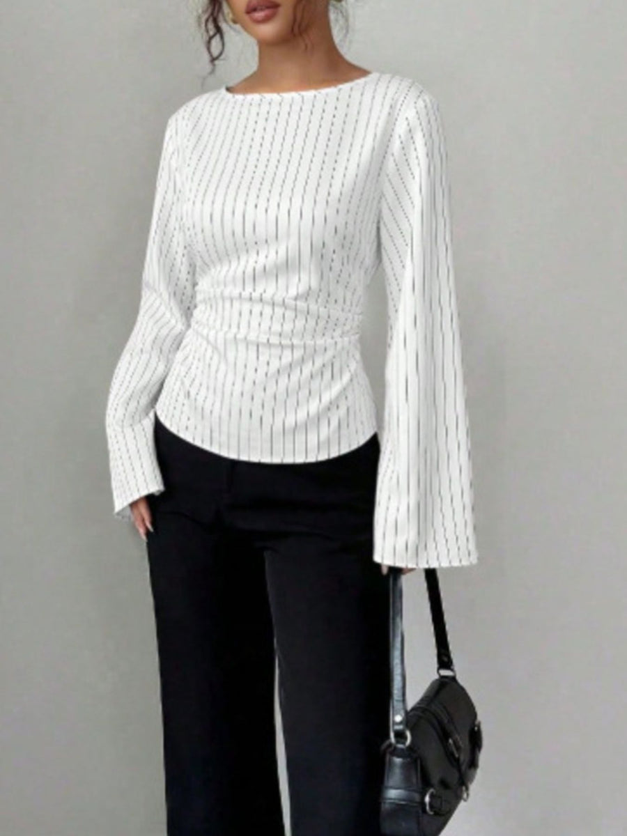 blouse in White with striped and peplum