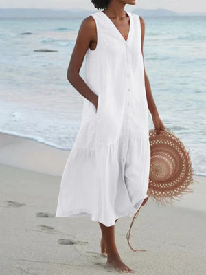 midi dress in white featuring pocketed and A-line fit