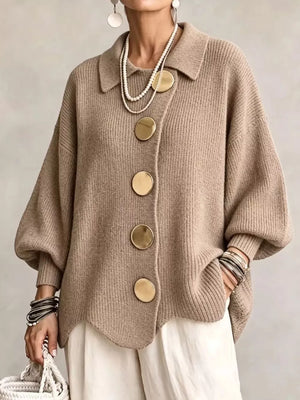 cardigan in Dark Gray with buttoned and hip-length