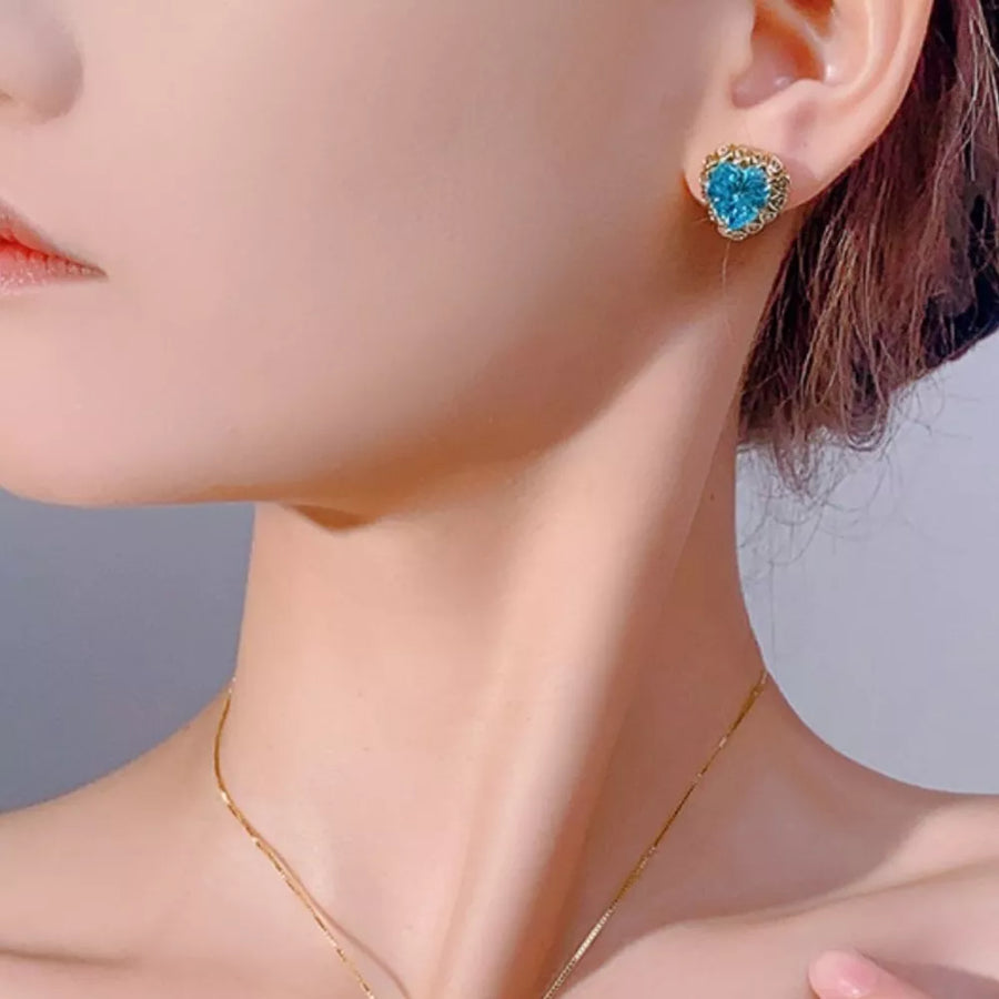 18K Gold-Plated,Copper,Zircon Care instructions: Avoid wearing during exercise, earrings in Sky Blue with heart-shaped