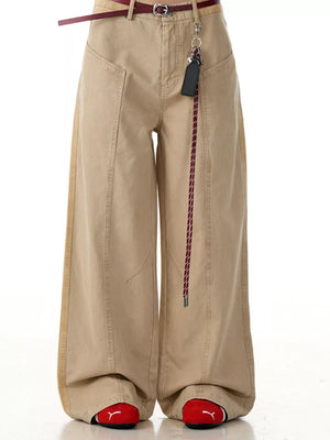 Relaxed fit camel sweatpants with belt loops and a drawstring detail.