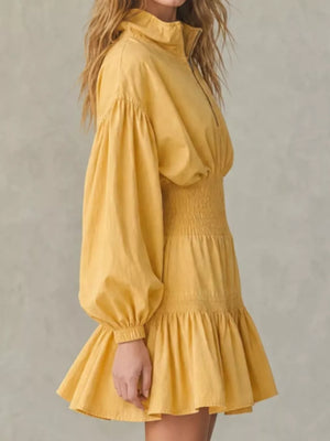 100% polyester Care instructions: Machine wash cold mini dress in Yellow with fit-and-flare silhouette